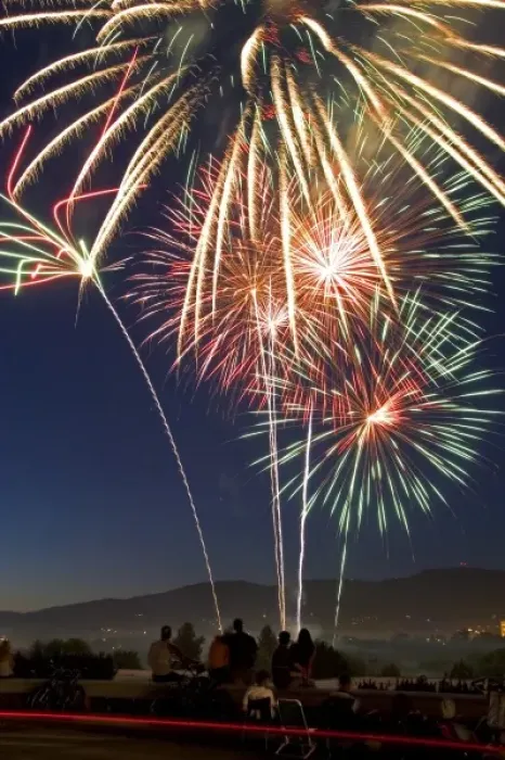 Framed Print : People watch a Fourth of July fireworks display in Boise, Idaho