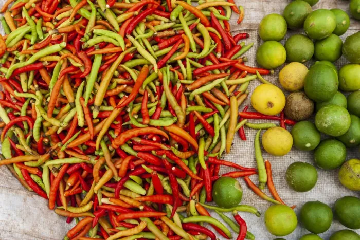 Framed Print : Peppers and limes at market, Vientiane, Capital of Laos, Southeast Asia Framed Print : Peppers and limes at market, Vientiane, Capital of Laos, Southeast Asia