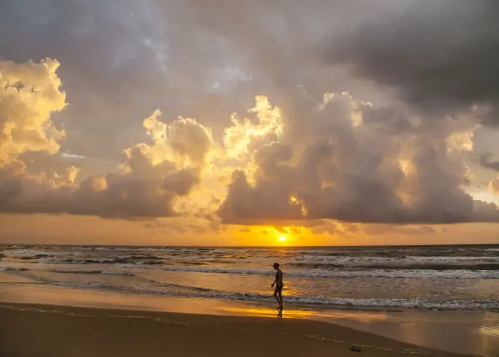 Framed Print : Person walking on beach, South Padre Island Framed Print : Person walking on beach, South Padre Island