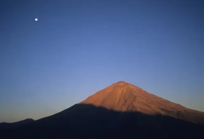 Framed Print : Peru, Andes, Volcan Misti with moon, volcano above Arequipa, 5825 meters
