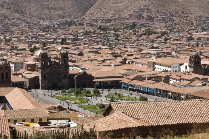 Framed Print : Peru, Cusco. Areial view of Cusco and surrounding valley Framed Print : Peru, Cusco. Areial view of Cusco and surrounding valley