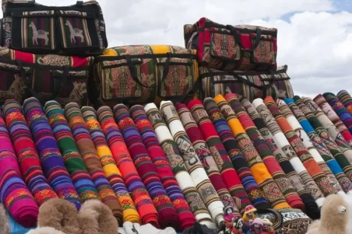 Framed Print : Peru. Feliz Viaje. Local souvenir blankets at the Puno les desea feliz viaje pass Framed Print : Peru. Feliz Viaje. Local souvenir blankets at the Puno les desea feliz viaje pass