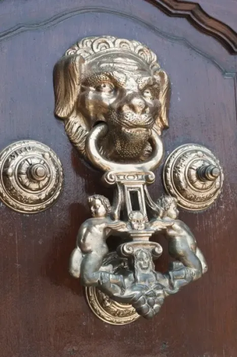 Framed Print : Peru, Lima. Door knocker at the Archbishops Palace near the Basilica Cathedral of Lima