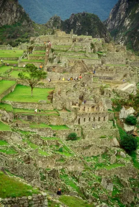 Framed Print : Peru: Mach Picchu, Incan ruins, hikers and tourists walking around Incan ruins, November