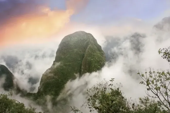Framed Print : Peru, Machu Picchu, the ancient lost city of the Inca shrouded in mist and clouds at sunrise