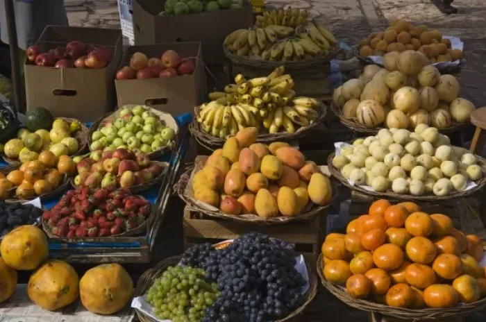 Framed Print : Peru, Pisac, Market produce for sale