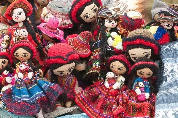 Peru, Urubamba. Knitted dolls at the arts and craft market