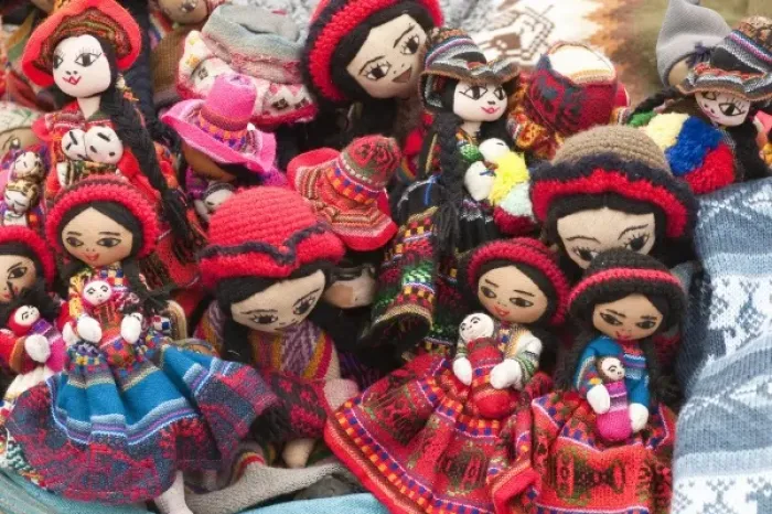 Framed Print : Peru, Urubamba. Knitted dolls at the arts and craft market Framed Print : Peru, Urubamba. Knitted dolls at the arts and craft market