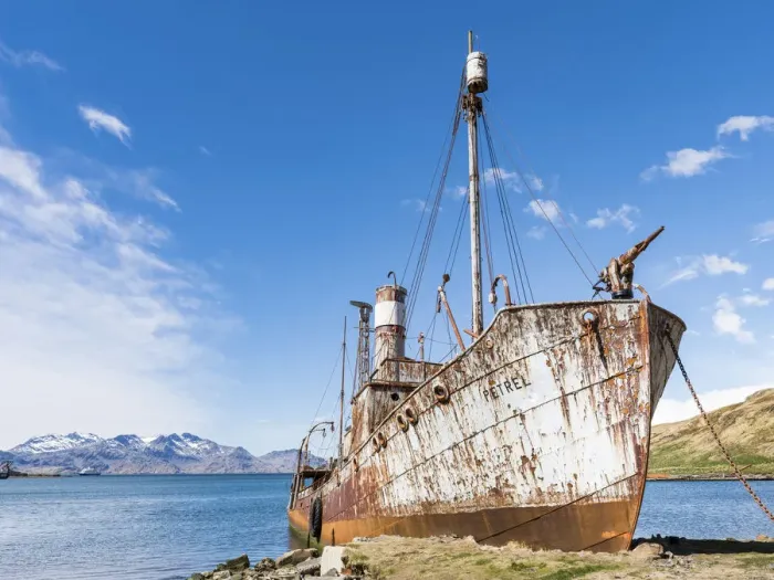 Framed Print : Petrel whale catcher. Grytviken Whaling Station, open to visitors, but most walls Framed Print : Petrel whale catcher. Grytviken Whaling Station, open to visitors, but most walls