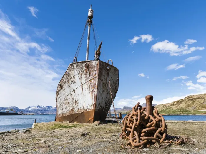 Framed Print : The Petrel a whale catcher. Grytviken Whaling Station in South Georgia