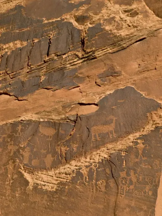 Framed Print : Petroglyphs -- Native American rock art on cliffs along Colorado River near Moab, UT Framed Print : Petroglyphs -- Native American rock art on cliffs along Colorado River near Moab, UT