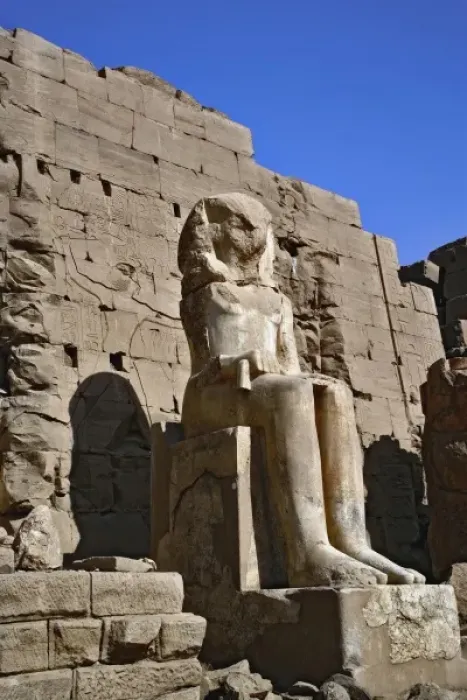 Framed Print : Pharaoh statue at entrance to Temple of Karnak, located at modern day Luxor or ancient Thebes