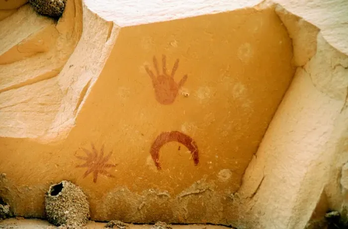 Framed Print : Pictograph near Penasco Blanco ruin in Chaco Canyon N. M. thought to represent A Framed Print : Pictograph near Penasco Blanco ruin in Chaco Canyon N. M. thought to represent A