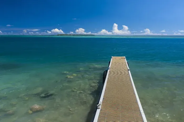 Framed Print : Pier with Ccocs island in the background, Guam, US Territory, Central Pacific