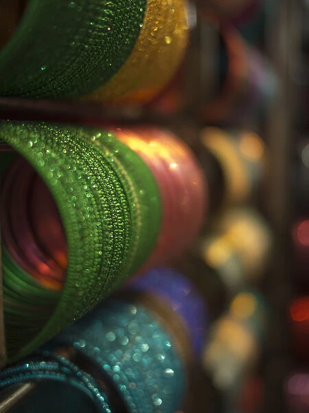 Piles of bangles are stacked up at a store in Bangalore, Karnataka, India