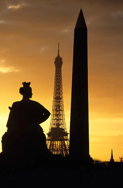 Place de la Concorde; Eiffel Tower; Obelisk; Paris; France