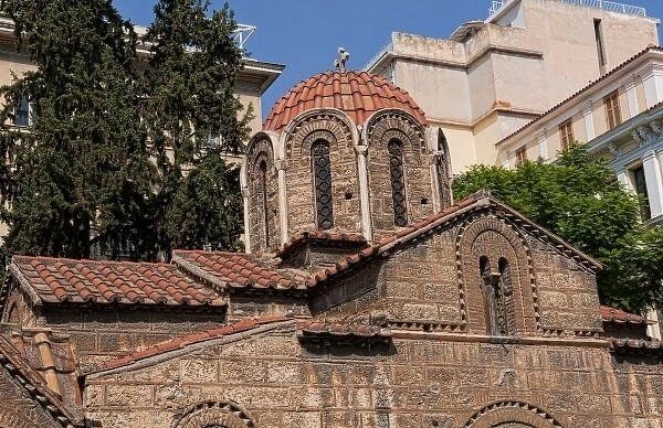 Plaka area of Athens, Greece, with stores and 11th-Century Byzantine Cathedral