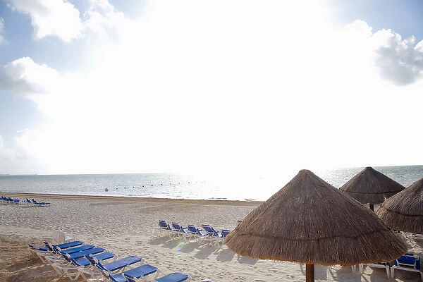 Playa Del Carmen, Cancun, Quintana Roo, Mexico - View of lounge chairs and shade