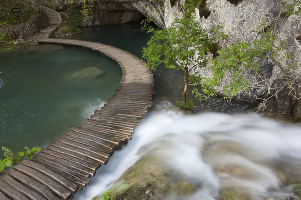 The Plitvice Lakes in the National Park Plitvicka Jezera in Croatia. Typical plank path