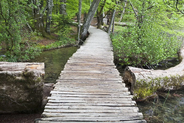 The Plitvice Lakes in the National Park Plitvicka Jezera in Croatia. Typical plank path