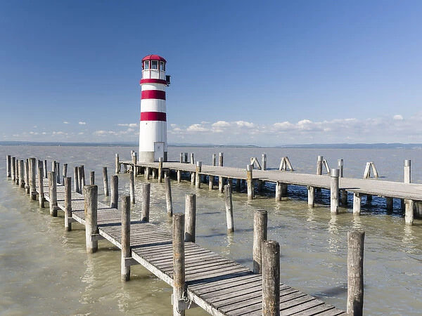 Podersdorf am See on the shore of Lake Neusiedl. The lighthouse in the domestic port