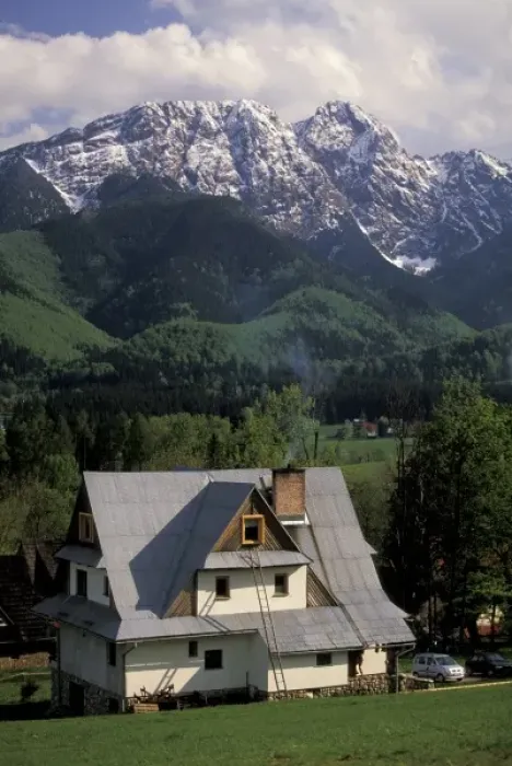 Framed Print : Poland, Carpathian Mountains, Zakopane. View of chalet and Tatra Mountains Framed Print : Poland, Carpathian Mountains, Zakopane. View of chalet and Tatra Mountains