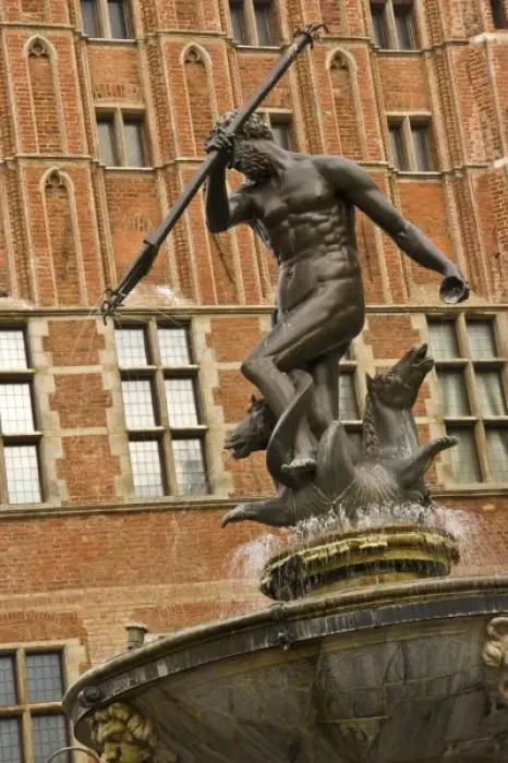 Framed Print : Poland, Gdansk. Neptune Fountain in front of Artus Court