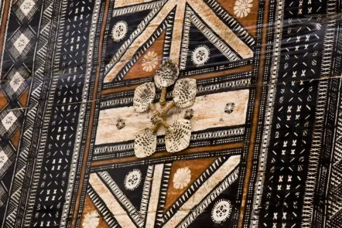 Framed Print : Polynesia, Kingdom of Tonga. Detail of tapa cloth made of bark. Credit as: Wendy