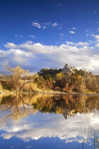 Pond reflects hills and bluffs at the Buffalo Creek Wildlife Management Area near Scottsbluff