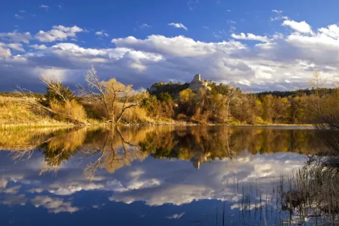 Framed Print : Pond reflects hills and bluffs at the Buffalo Creek WMA near Scottsbluff, Nebraska, USA Framed Print : Pond reflects hills and bluffs at the Buffalo Creek WMA near Scottsbluff, Nebraska, USA