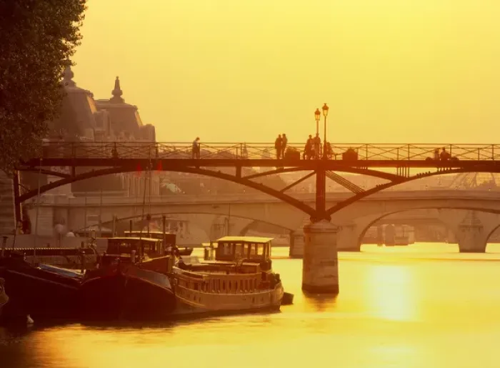 Framed Print : Pont des Arts, Seine, Paris, France Musee d Orsay, river barges Framed Print : Pont des Arts, Seine, Paris, France Musee d Orsay, river barges