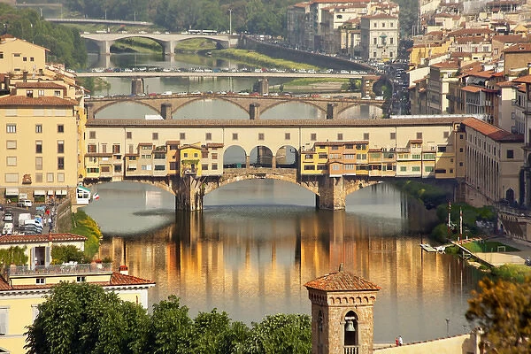 Ponte Vecchio Covered Bridge Arno River Reflection Florence Italy Bridge is the oldest