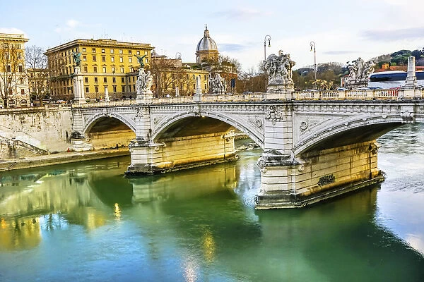 Ponte Vittorio Emanuele II, Tiber River reflection. Rome, Italy