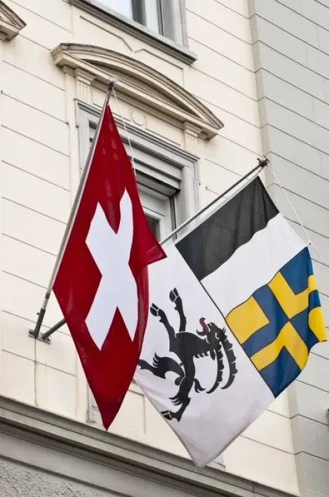 Framed Print : Pontresina, Switzerland. Flags Framed Print : Pontresina, Switzerland. Flags