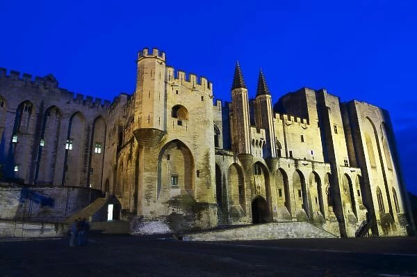 The Popes Palace in Avignon at sunset. Built in the 14th century to house the