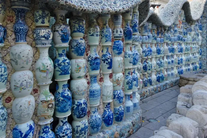Framed Print : Porcelain House (also known as China House), with chinaware cemented and glued onto the building