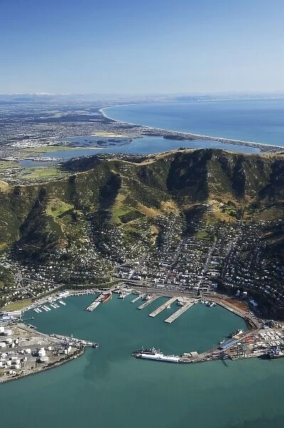 Port of Lyttelton, Lyttelton Harbour, Canterbury, South Island, New Zealand - aerial
