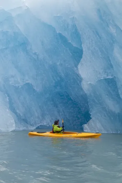 Framed Print : Port Nellie Juan, Prince William Sound, Alaska, a kayaker pauses to look at a magnificent