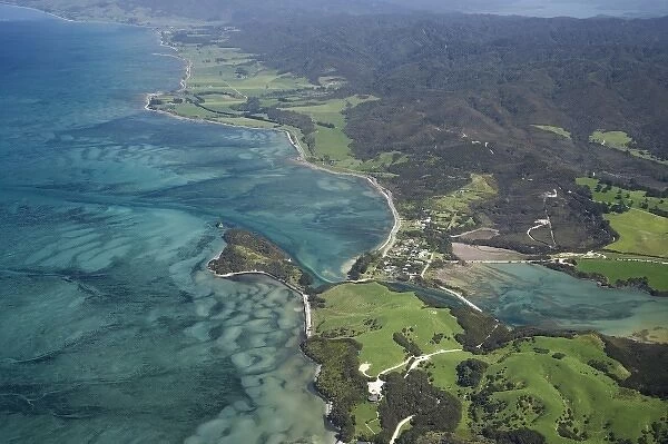Port Puponga and Golden Bay, Nelson Region, South Island, New Zealand - aerial