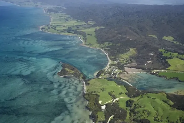 Framed Print : Port Puponga and Golden Bay, Nelson Region, South Island, New Zealand - aerial Framed Print : Port Puponga and Golden Bay, Nelson Region, South Island, New Zealand - aerial