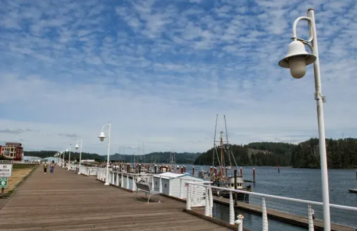 Framed Print : Port of Siuslaw in Florence Oregon on the coast with ships in pier Framed Print : Port of Siuslaw in Florence Oregon on the coast with ships in pier