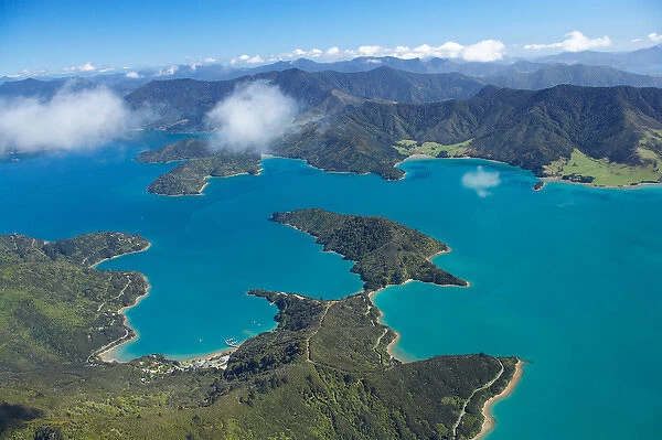 Portage Bay (left), Kenepuru Sound, Marlborough Sounds, South Island, New Zealand