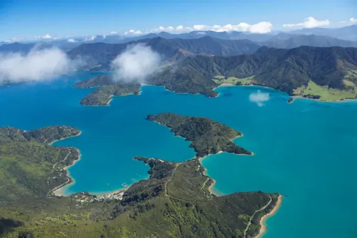 Framed Print : Portage Bay (left), Kenepuru Sound, Marlborough Sounds, South Island, New Zealand