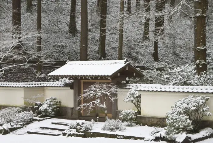 Framed Print : Portland Japanese Garden with a rare snow, Oregon