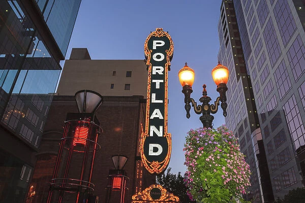 Portland Theater. Historic section of Downtown Portland near Pioneer Square, Oregon, USA