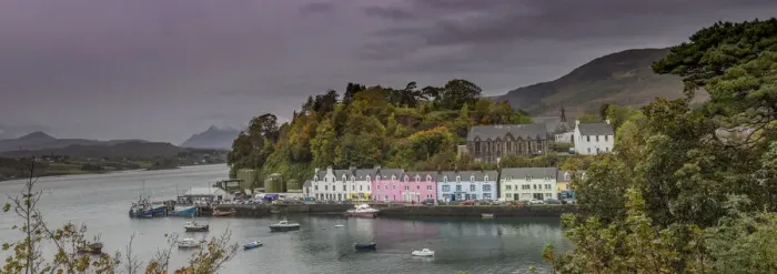 Framed Print : Portree Harbor. Portree is the Capital town on the Isle of Skye, Scotland