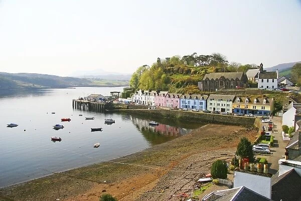 Portree, Scotland. Some beautifully colored houses welcome travelers into the port town of portree