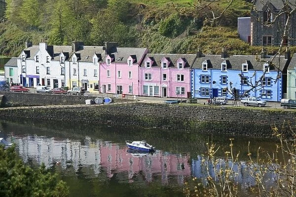 Portree, Scotland. Some beautifully colored houses welcome travelers into the port town of portree