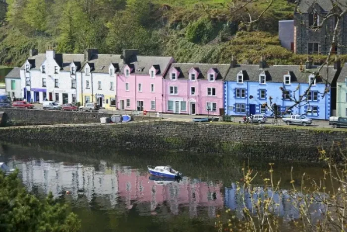 Framed Print : Portree, Scotland. Some beautifully colored houses welcome travelers into the port town of portree Framed Print : Portree, Scotland. Some beautifully colored houses welcome travelers into the port town of portree