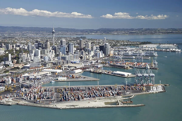 Ports of Auckland and Central Business District, , North Island, New Zealand - Aerial